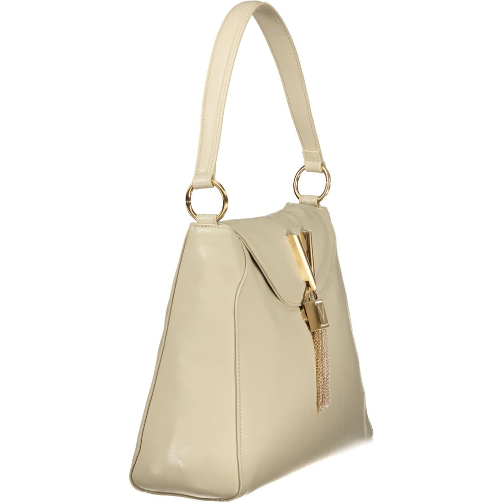 Mario Valentino Beige Leather-Finish Shoulder Bag with Contrasting Details