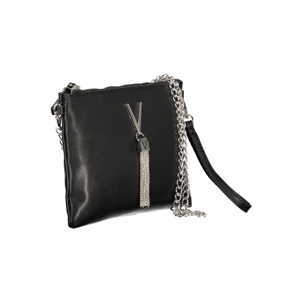Mario Valentino Black Smooth Leather Handbag with Removable Chain Strap