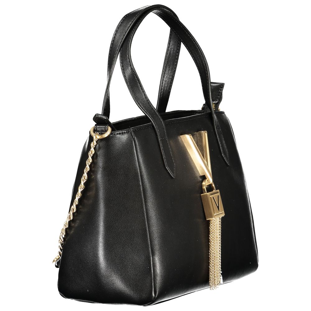 Mario Valentino Black Leather Handbag with Gold Accents