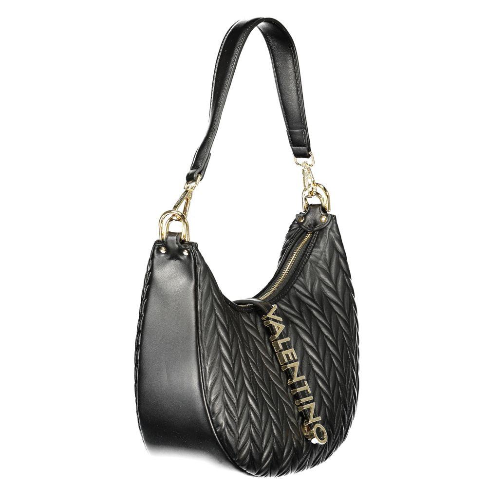 Mario Valentino Black Leather Shoulder Bag with Contrasting Details