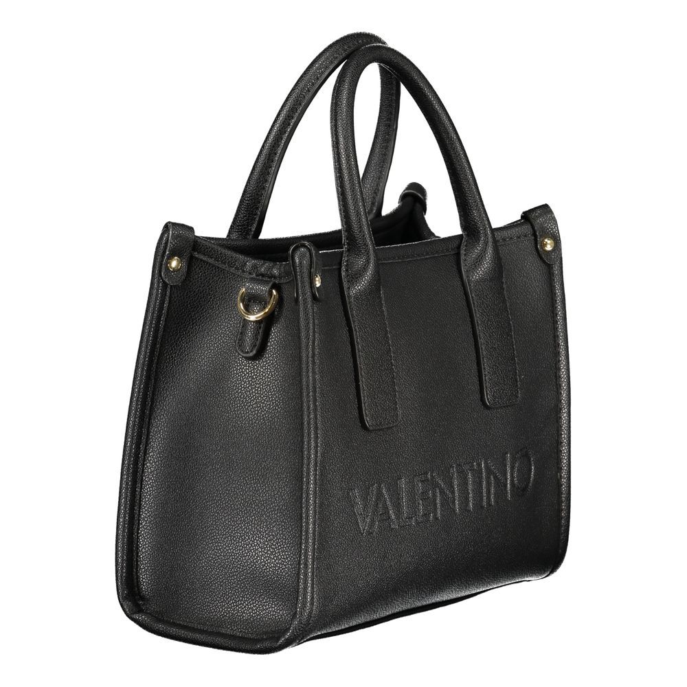 Mario Valentino Black Smooth Leather Handbag with Dual Straps