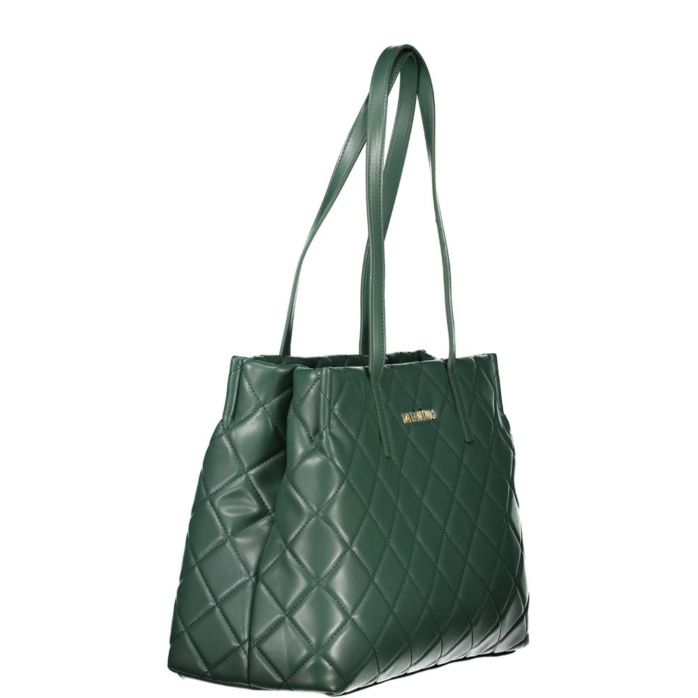 Mario Valentino Green Leather-Finish Handbag with Contrast Details