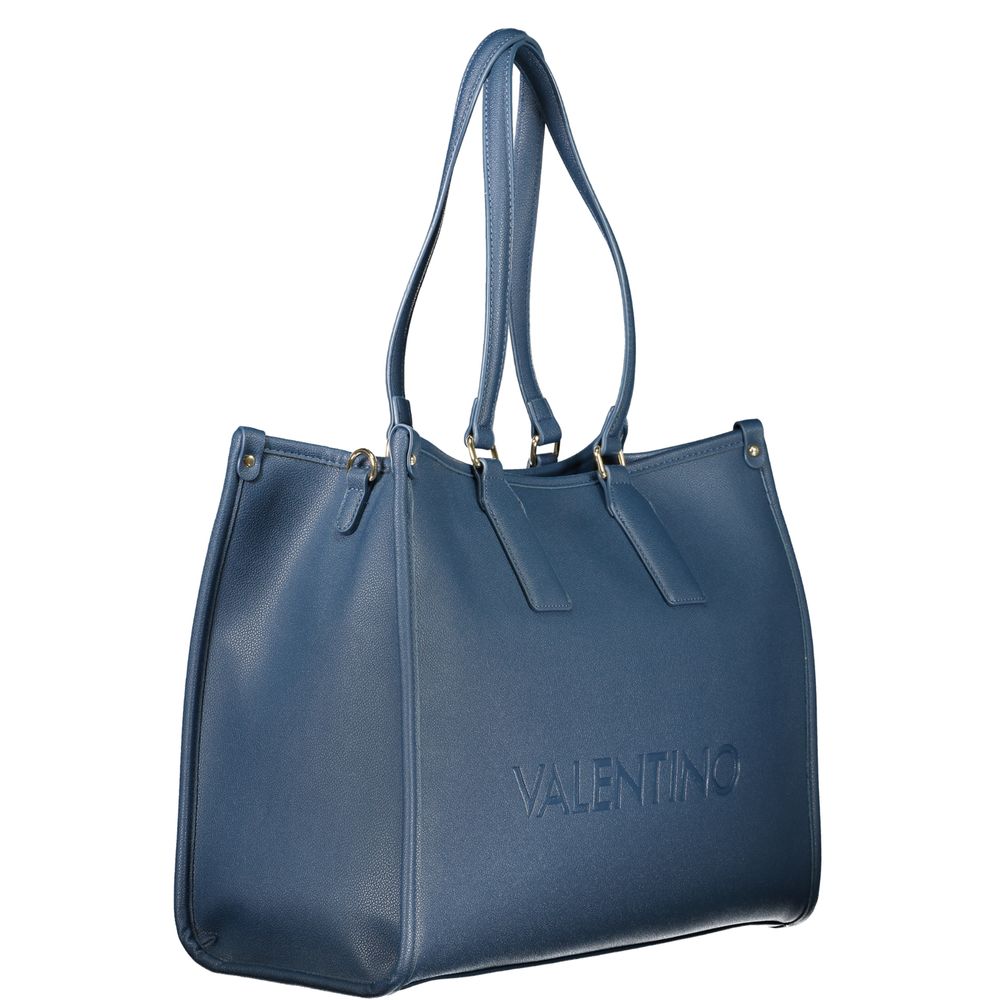 Mario Valentino Blue Leather-Finish Handbag with Gold Accents