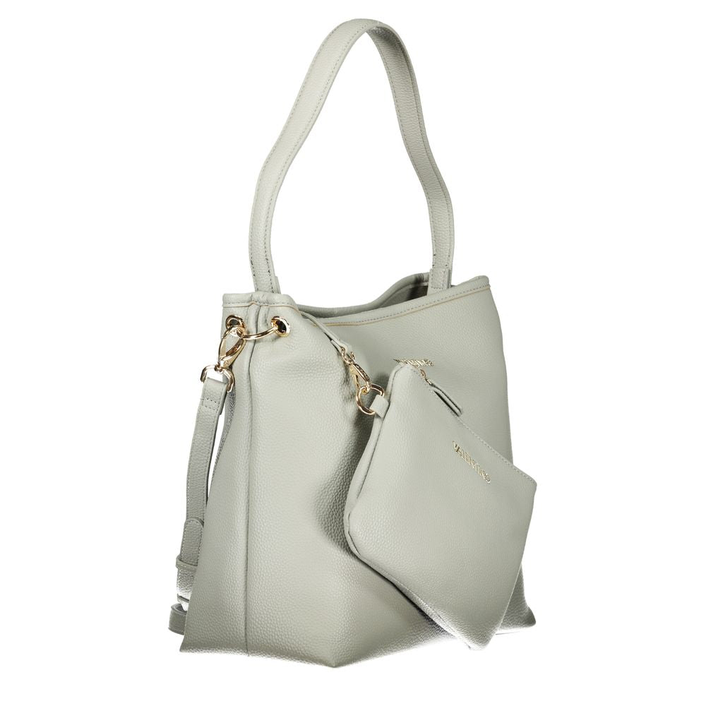 Mario Valentino Gray Leather-Finish Handbag with Adjustable Strap