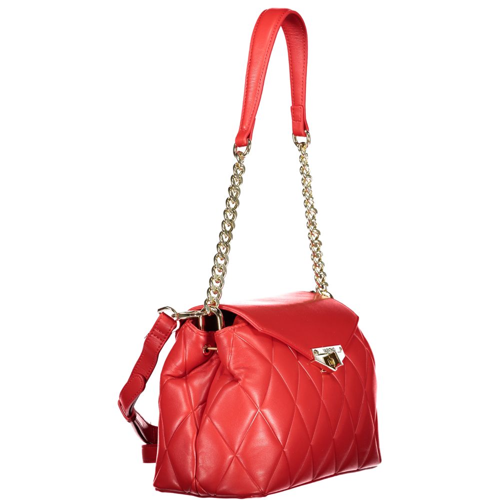 Mario Valentino Red Leather Chain Shoulder Bag with Logo Detail