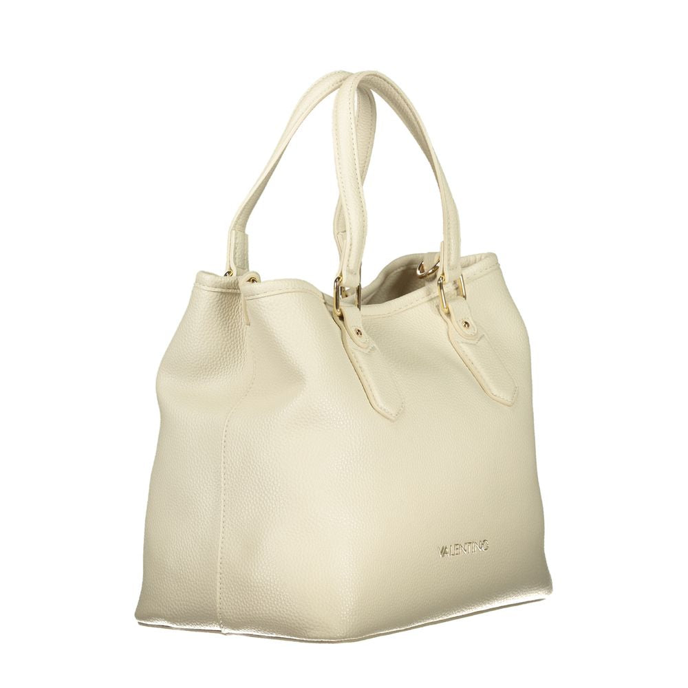 Mario Valentino Beige Leather Handbag with Dual Handles and Logo