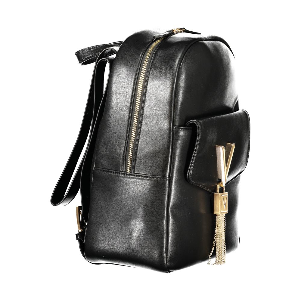 Mario Valentino Black Leather Finish Backpack with Adjustable Straps