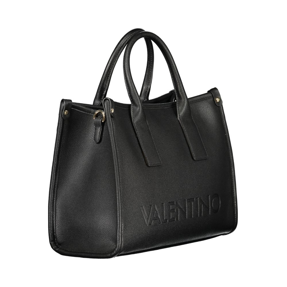 Mario Valentino Black Smooth Leather Handbag with Adjustable Straps
