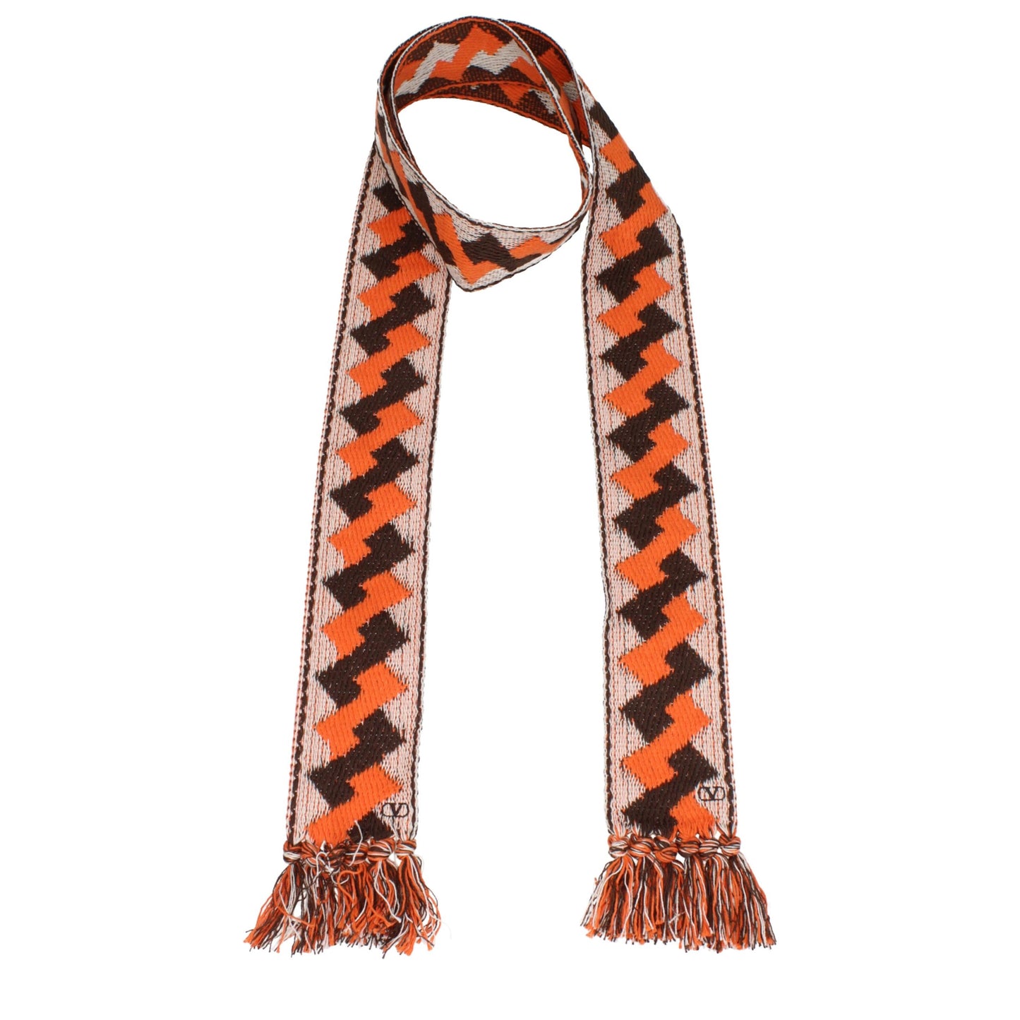 Valentino Garavani Brown/Orange/Beige Cotton Jacquard Scarf