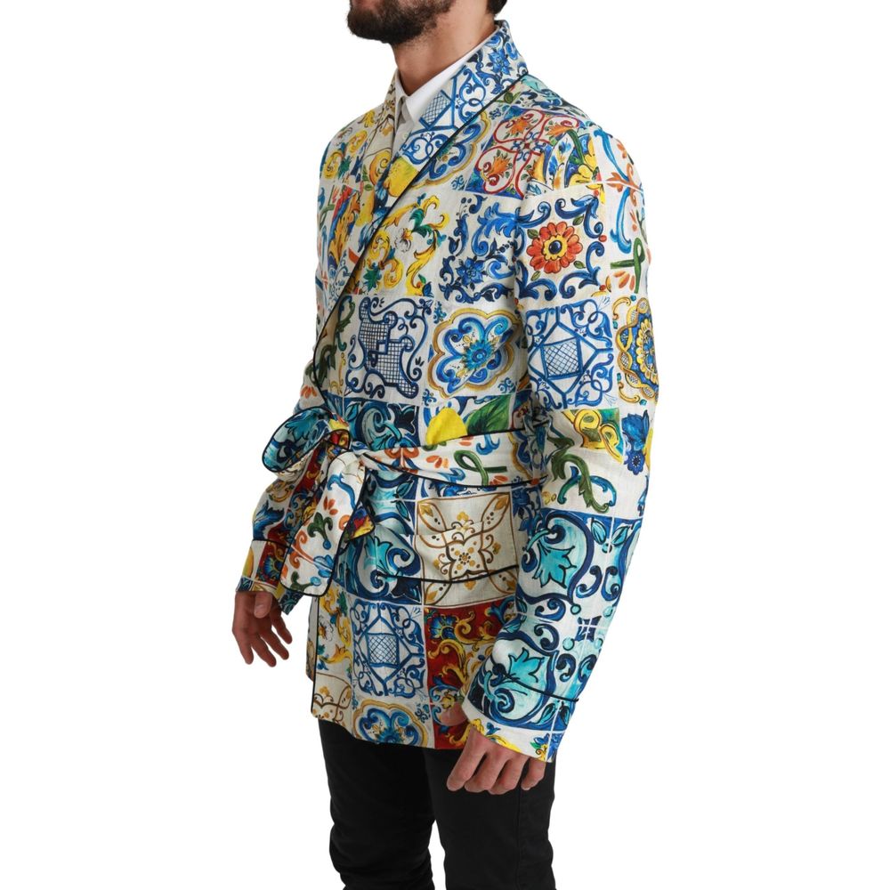 Dolce & Gabbana Multicolour Linen Majolica Robe Jacket for Men