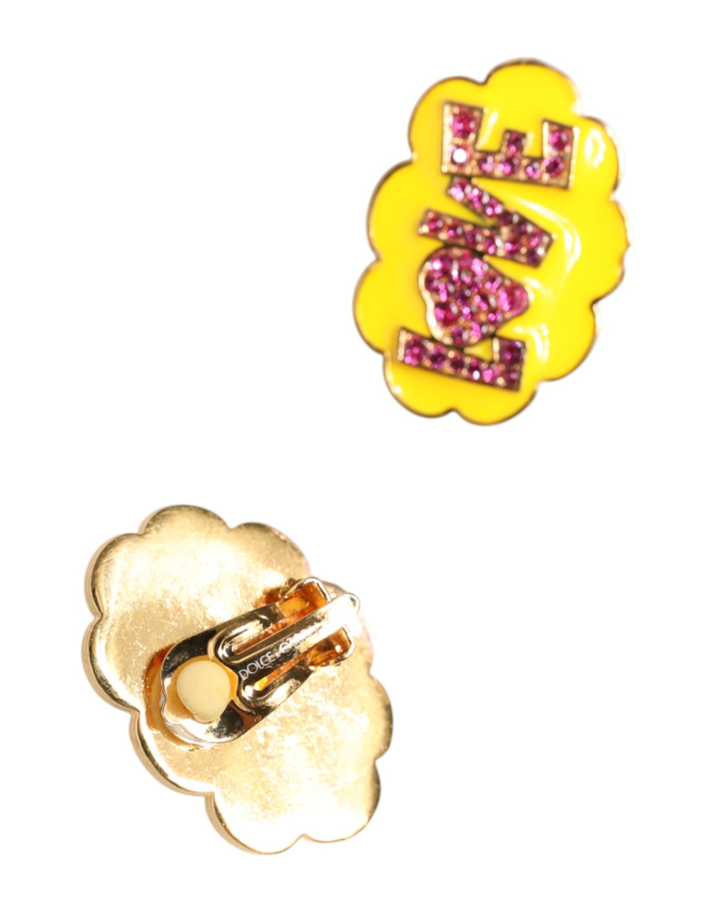 Dolce & Gabbana Gold Brass LOVE Cartoon Crystal Clip-On Earrings