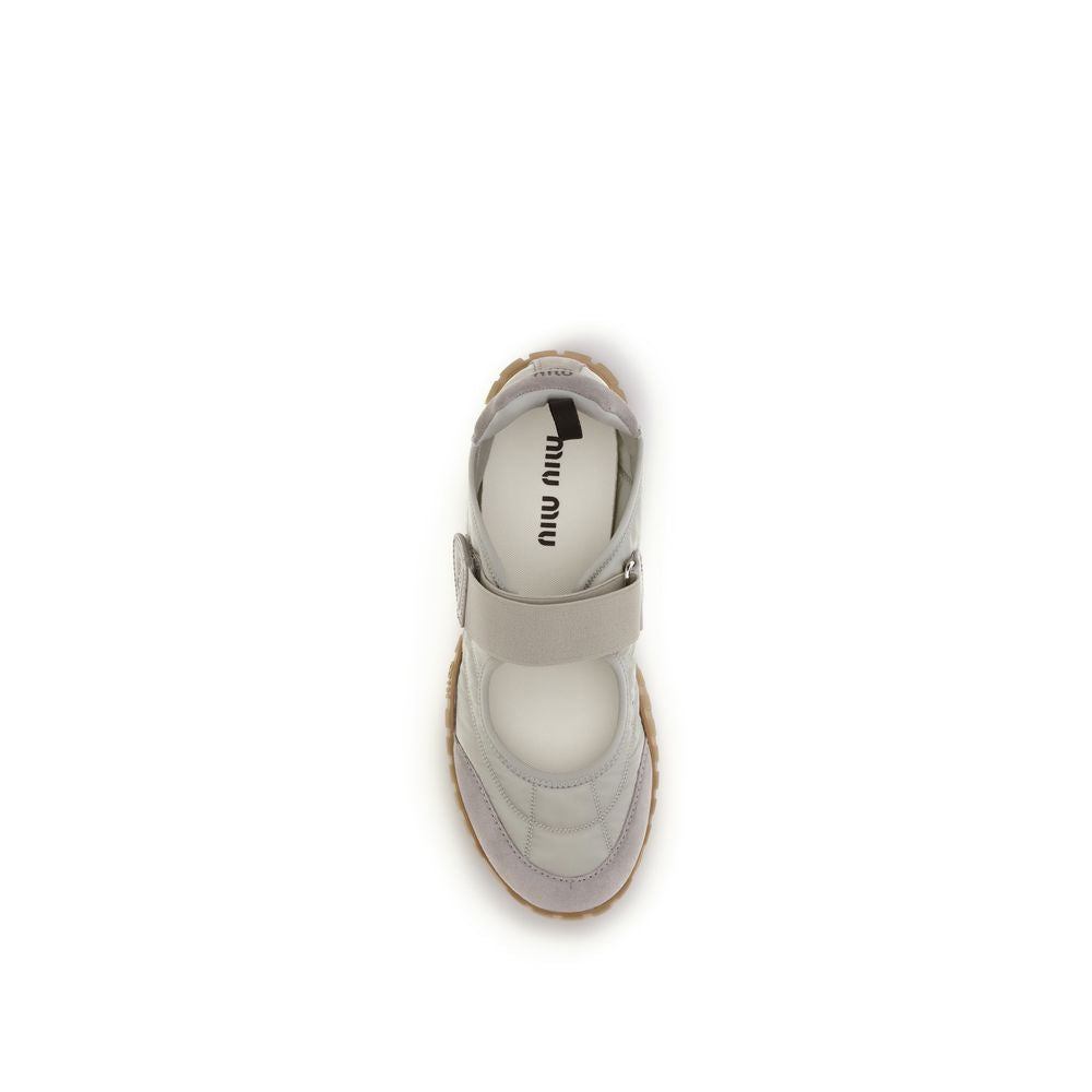 Miu Miu Gray Recycled Polyamide Ballet Flats - Tyre Ballerinas