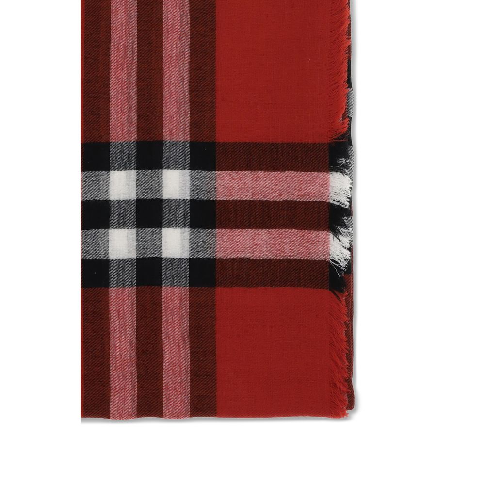 Burberry Red Wool Check Wide Scarf