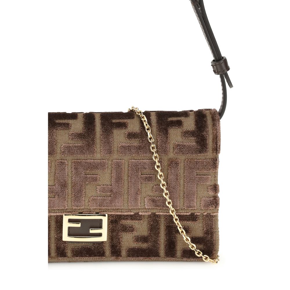 Fendi FF Jacquard Velvet Brown Leather Wallet