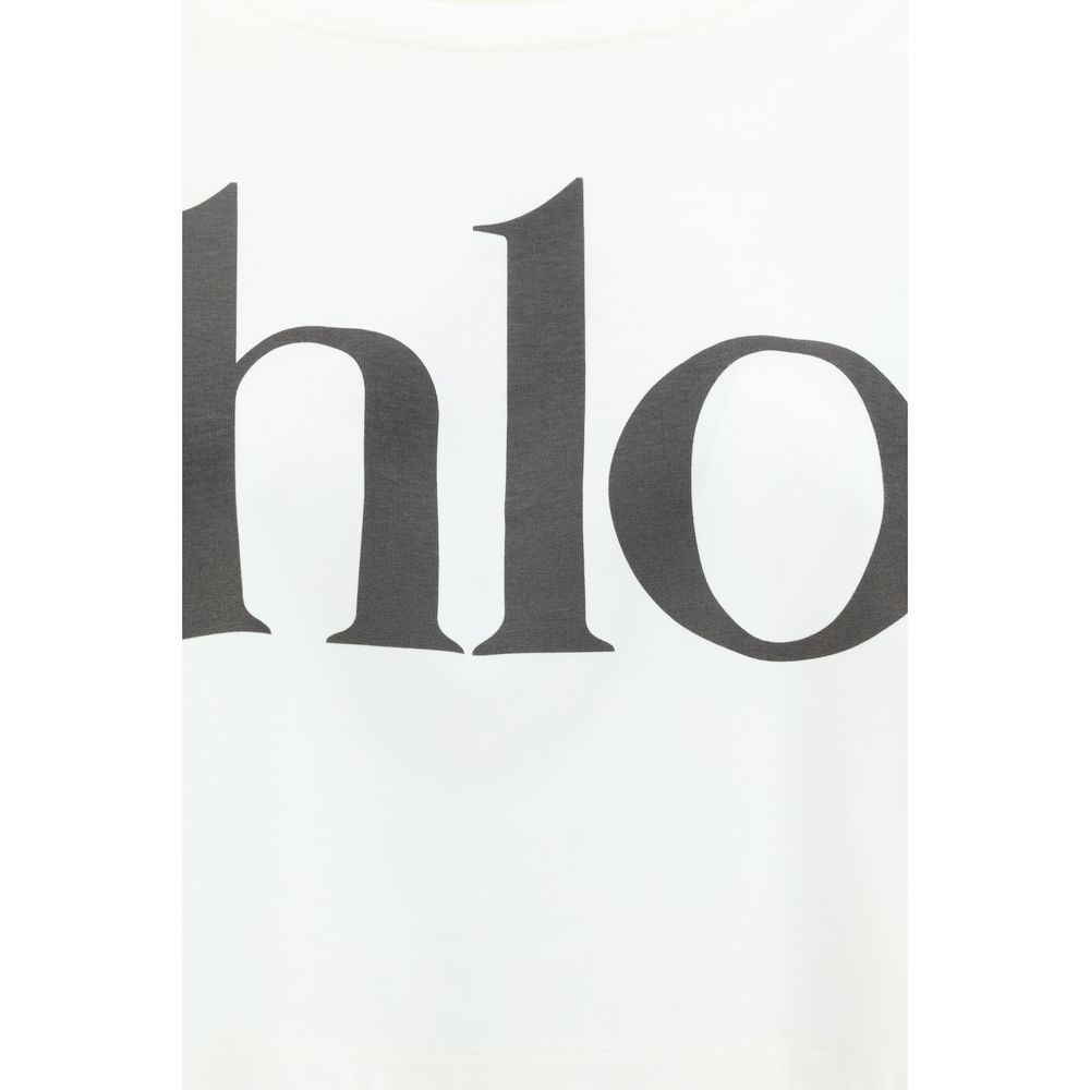 Chloé White Cotton Cropped T-Shirt - Effortless Elegance Redefined