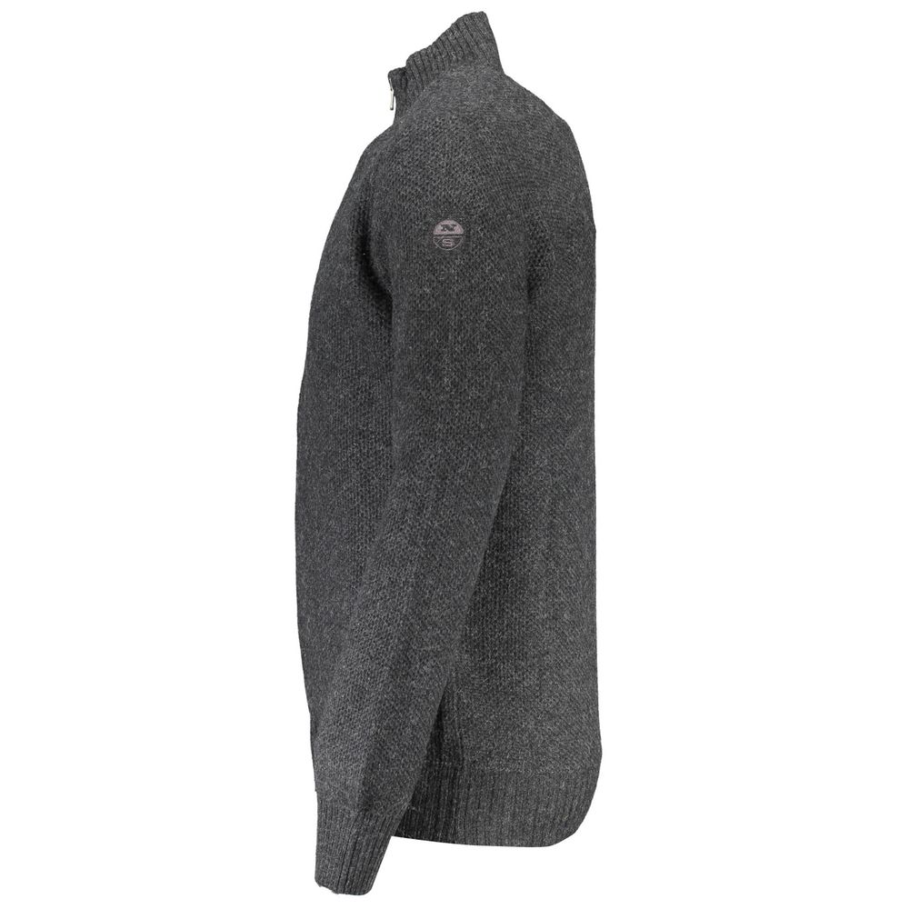 North Sails Gray Wool Sweater - Long Sleeve Cardigan with Full Zip and Logo