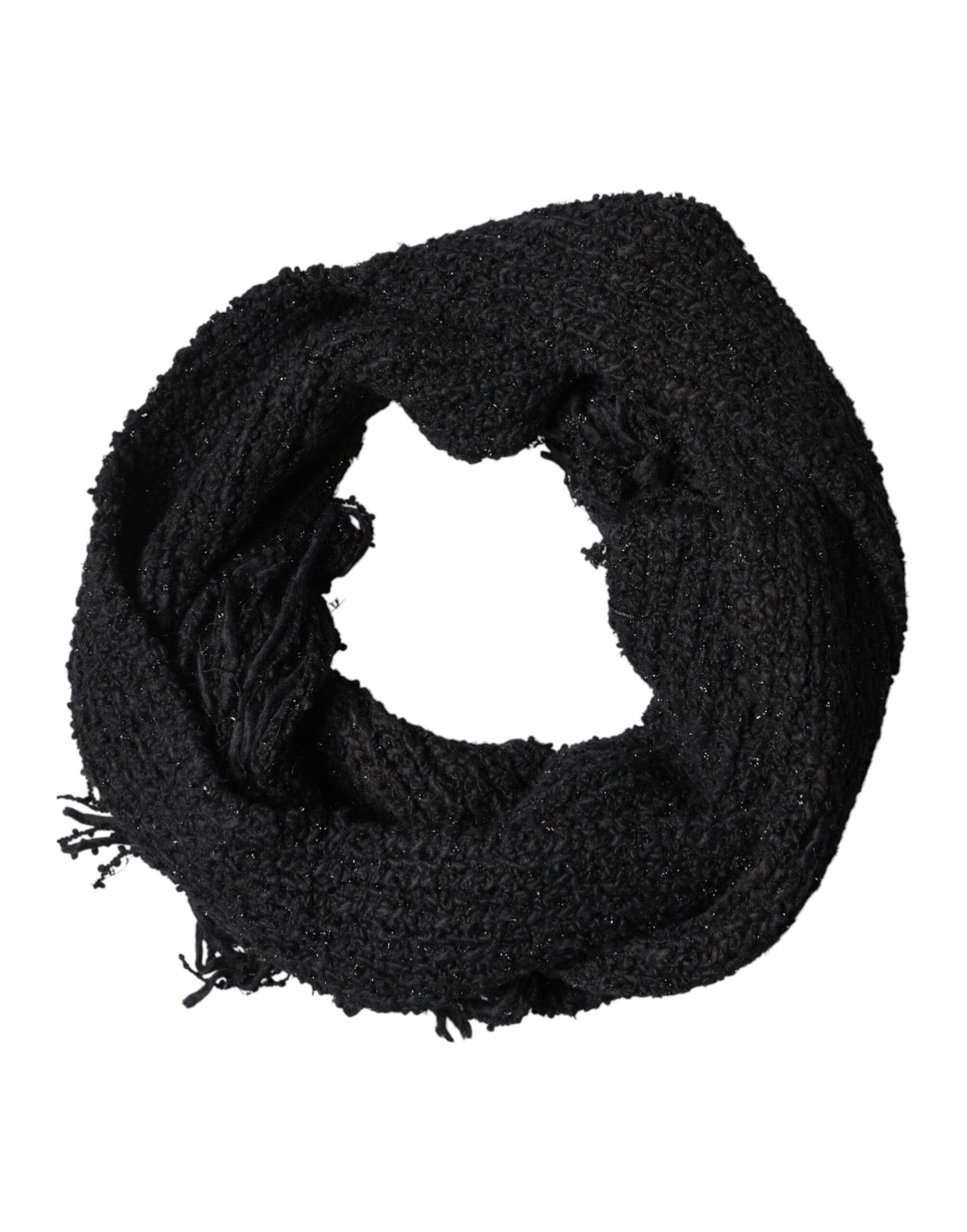 Dolce & Gabbana Black Cashmere Knit Shawl with Fringes Scarf