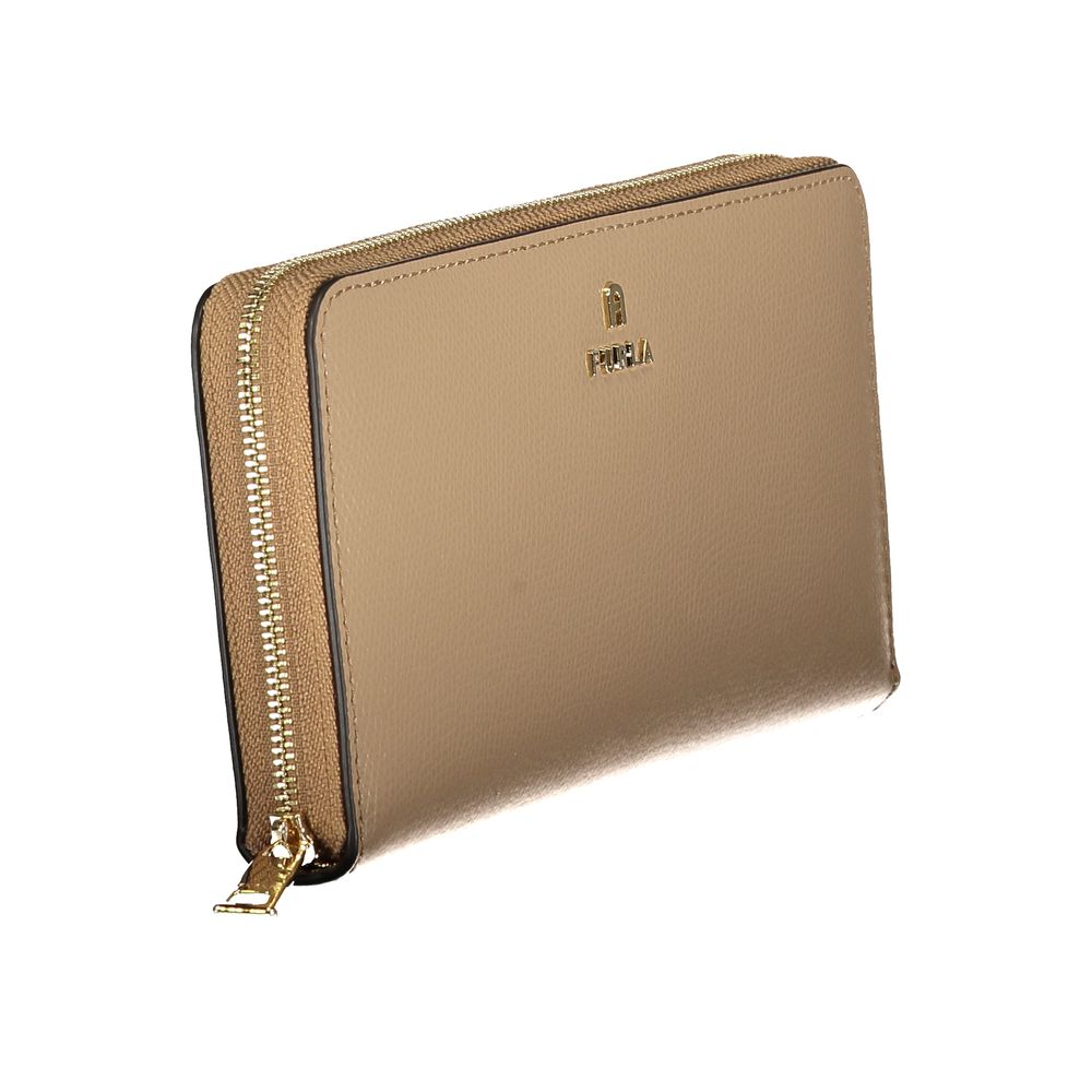 FURLA Camelia XL Zip Around Wallet in Beige Leather