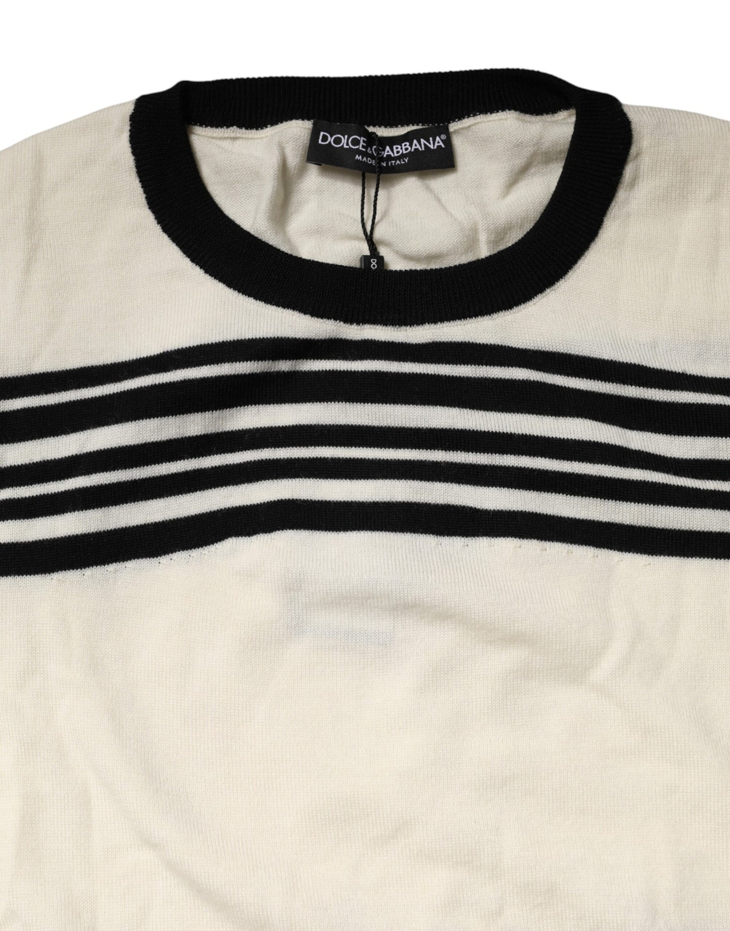 Dolce & Gabbana Black White Stripe Crew Neck Pullover Sweater