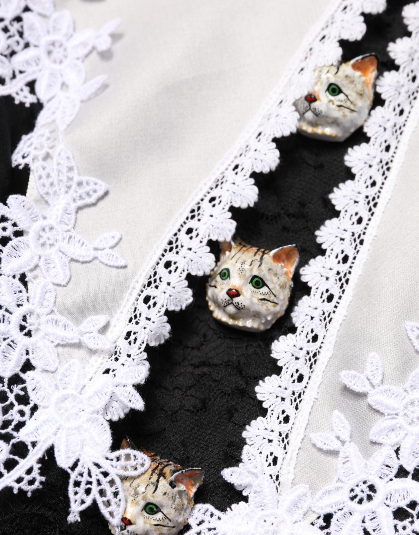 Dolce & Gabbana Black and White Silk Macrame Lace Midi Dress