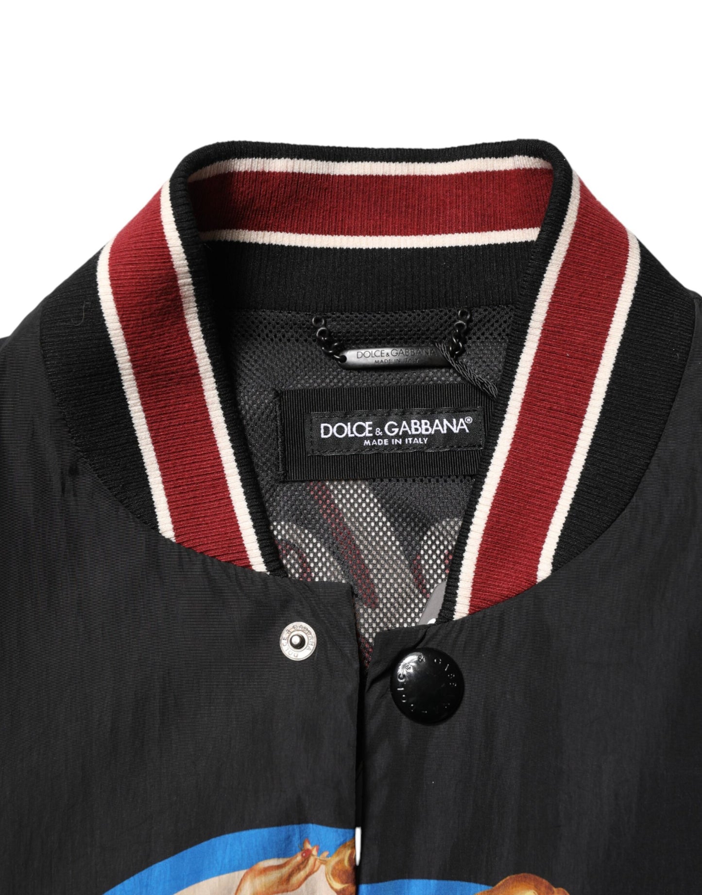 Dolce & Gabbana Black Pin Up Button Down Men Bomber Jacket