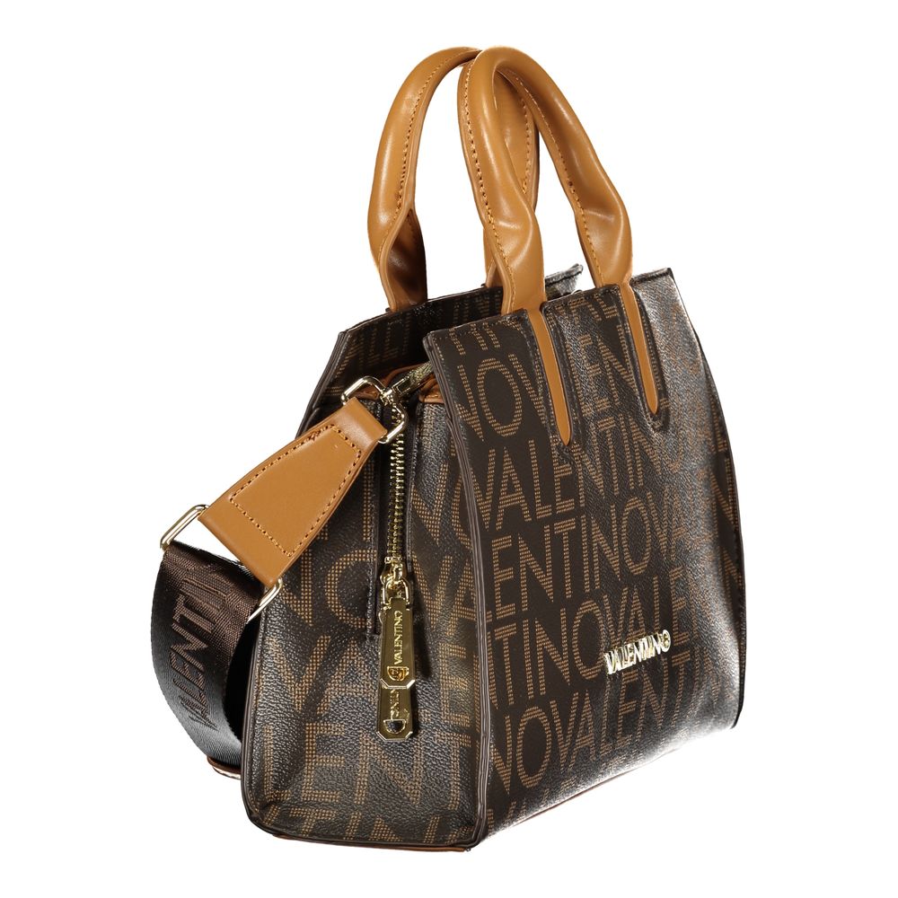 Mario Valentino Marrone Leather-Finish Handbag with Detachable Strap