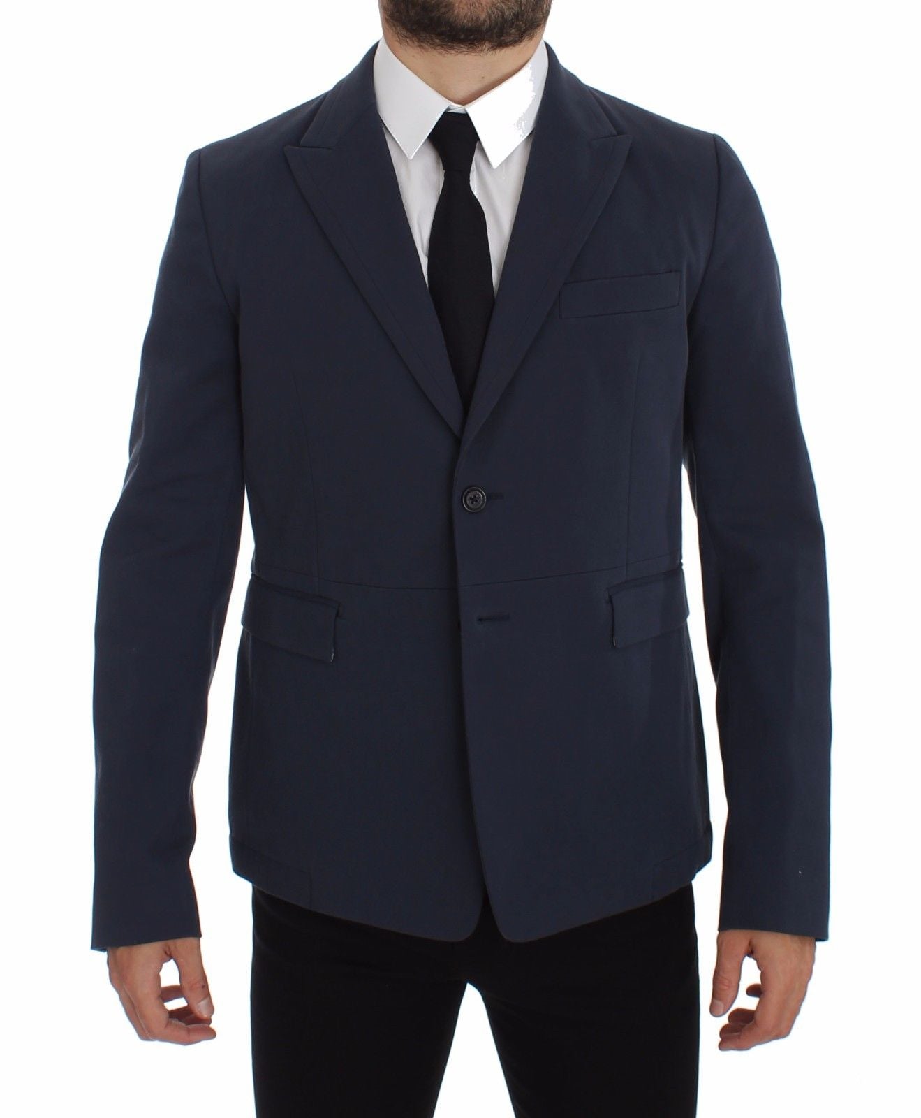 - Elegant Blue Cotton Stretch Blazer Jacket