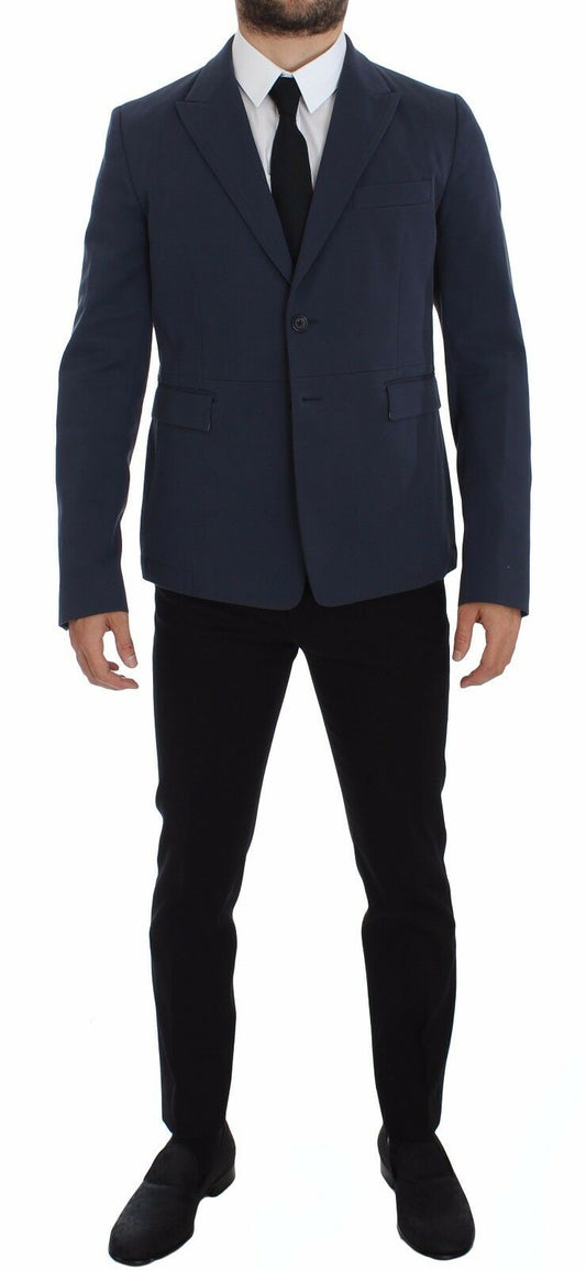 - Elegant Blue Cotton Stretch Blazer Jacket