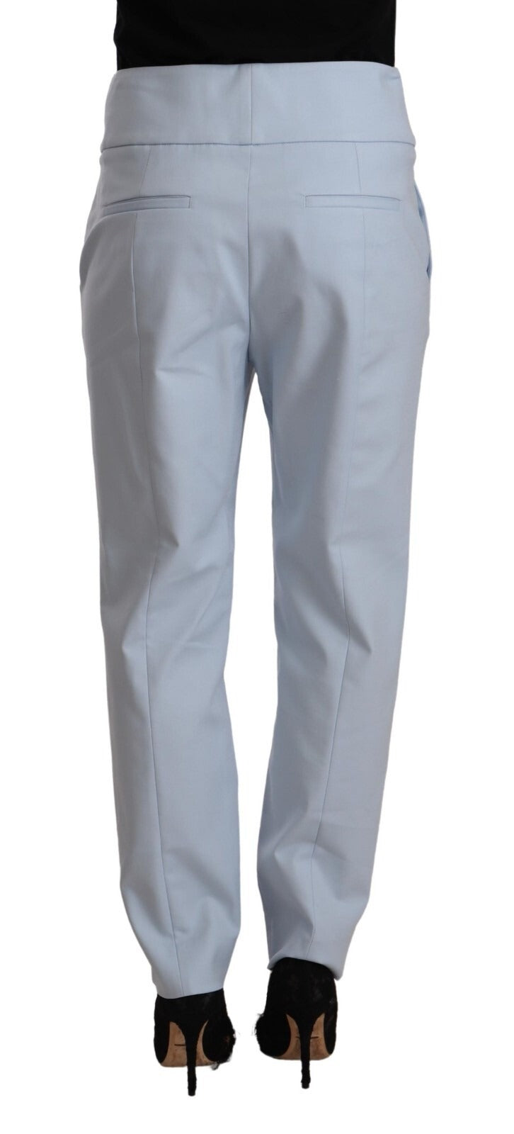 Peserico Light Blue High Waist Cotton Tapered Trouser Pants