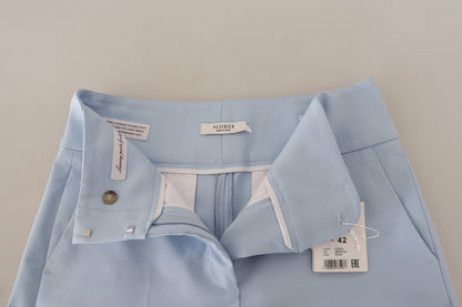 Peserico Light Blue High Waist Cotton Tapered Trouser Pants