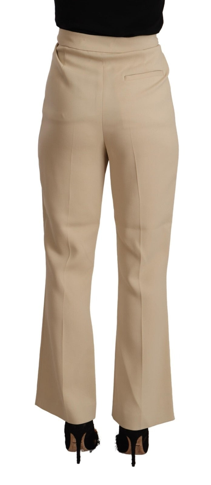Alberta Ferretti Beige Viscose High Waist Flared Dress Trouser Pants