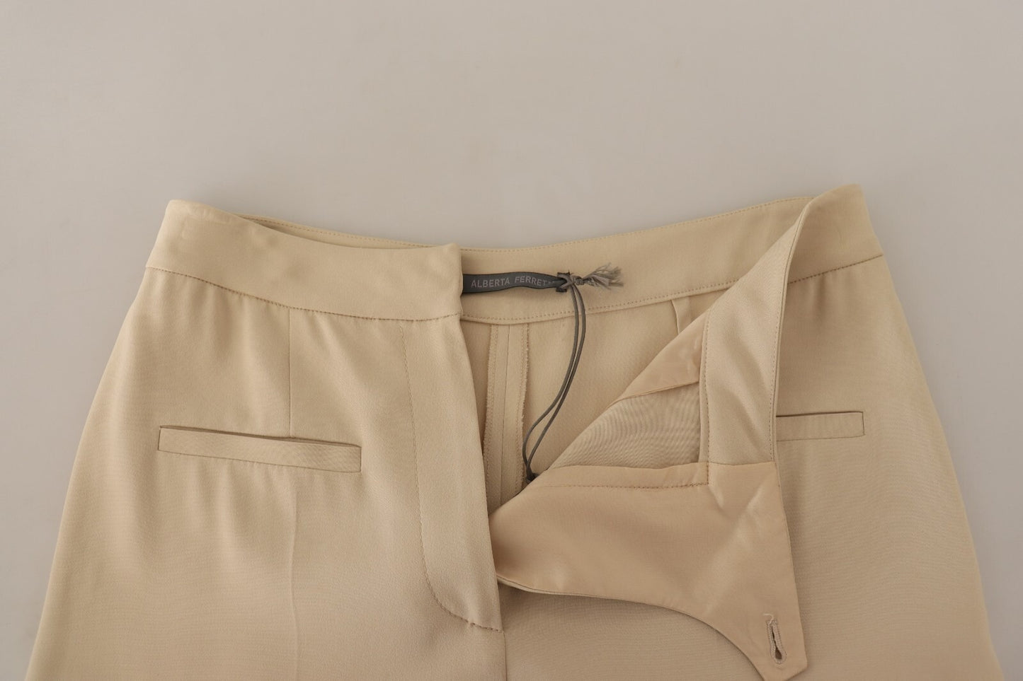 Alberta Ferretti Beige Viscose High Waist Flared Dress Trouser Pants