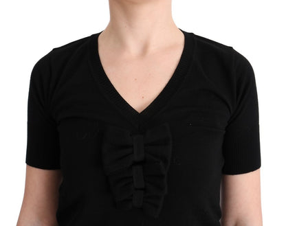 MARGHI LO' Black 100% Lana Wool Blouse Women T-shirt Top
