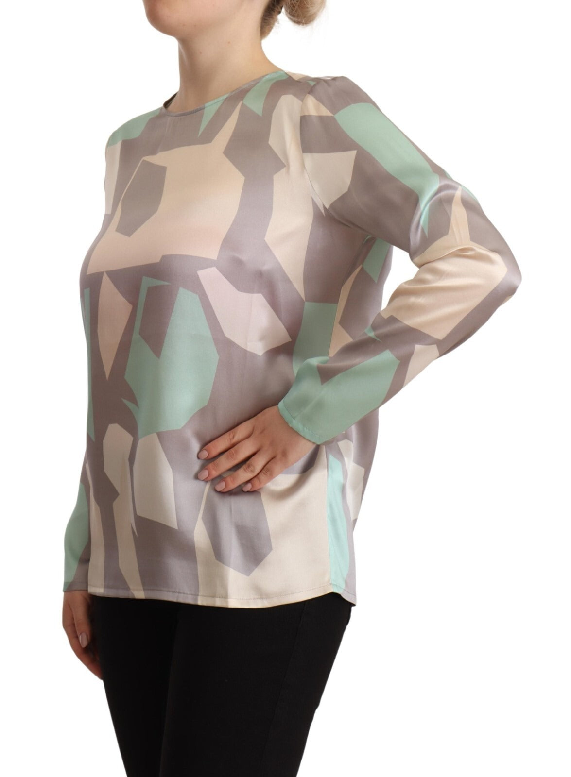 Fabiana Filippi Multicolor Silk Long Sleeves Round Neck Top Blouse