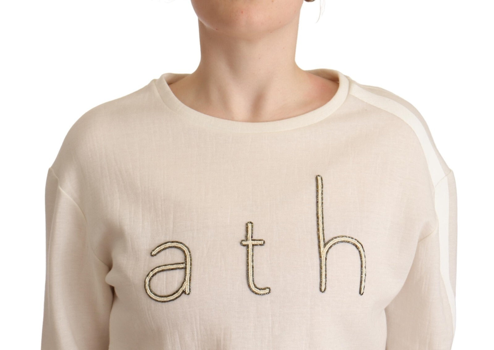 PINKO Beige Logo Long Sleeve Cropped Pullover Sweater