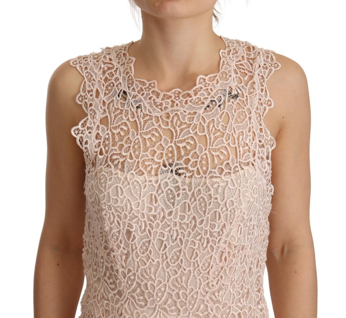 Ermanno Scervino Sheath Tiered Beige Viscose Sleeveless Midi Dress