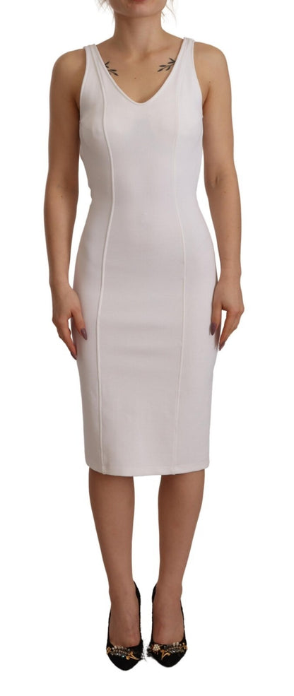 Maison Margiela Rayon White Sleeveless V-neck Sheath Midi Dress