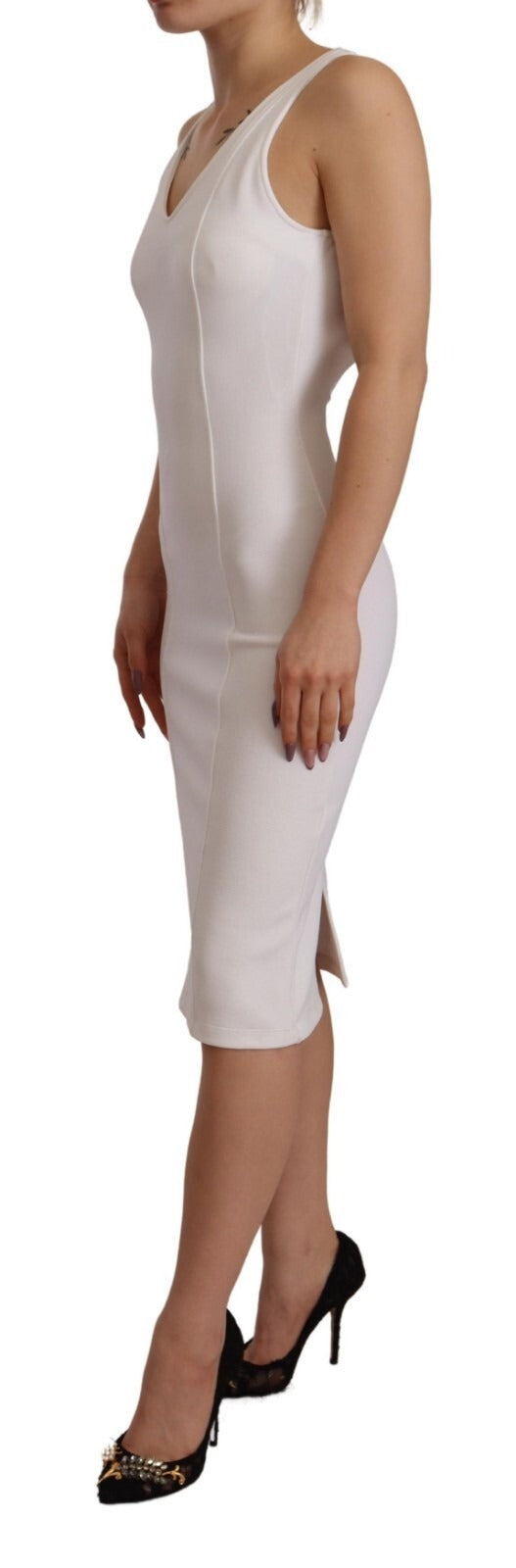 Maison Margiela Rayon White Sleeveless V-neck Sheath Midi Dress