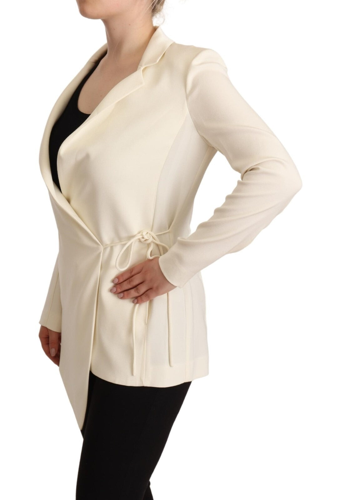 Patrizia Pepe Wrap Off White Long Sleeves Viscose Blazer Jacket