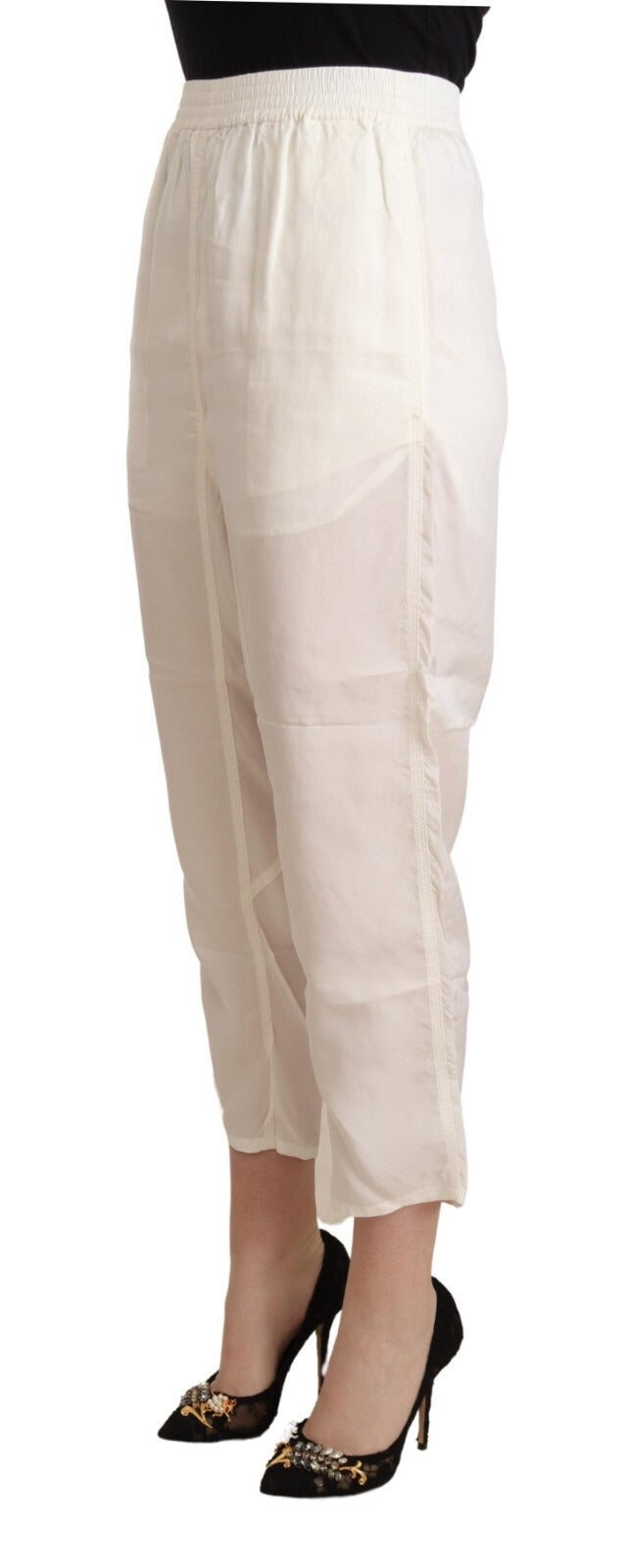Maison Margiela White High Waist Cropped Trouser Pants