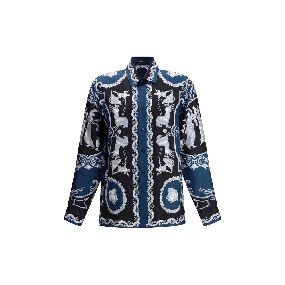 Versace Blue Silk Pattern Shirt - Hall of Heroes Print