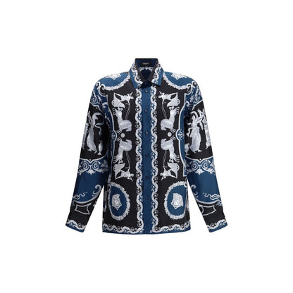 Versace Blue Silk Pattern Shirt - Hall of Heroes Print