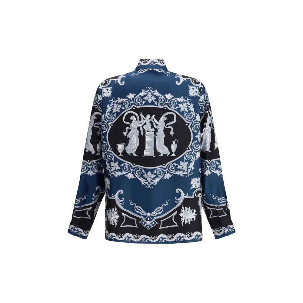 Versace Blue Silk Pattern Shirt - Hall of Heroes Print