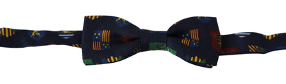  - Exquisite Silk Bow Tie in Blue Flags Print