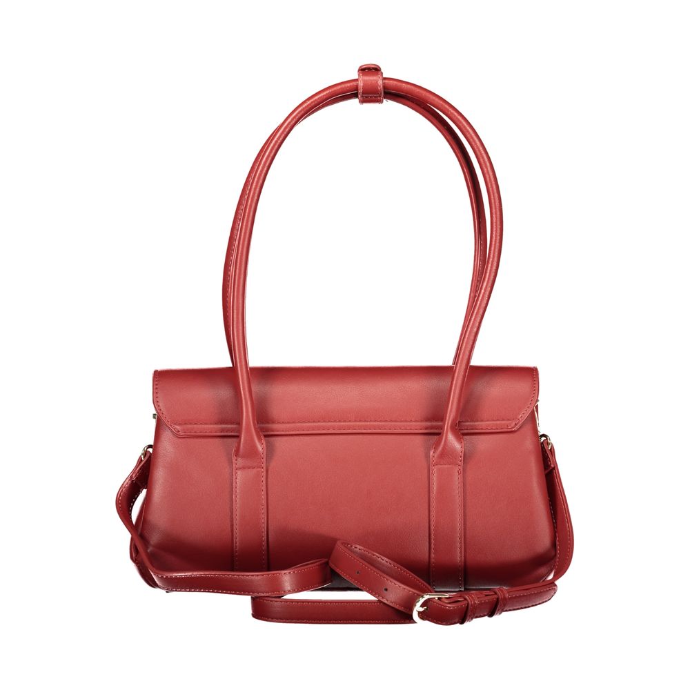 Mario Valentino Rosso Leather-Finish Shoulder Bag with Iconic Logo
