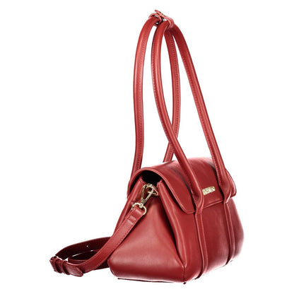 Mario Valentino Rosso Leather-Finish Shoulder Bag with Iconic Logo