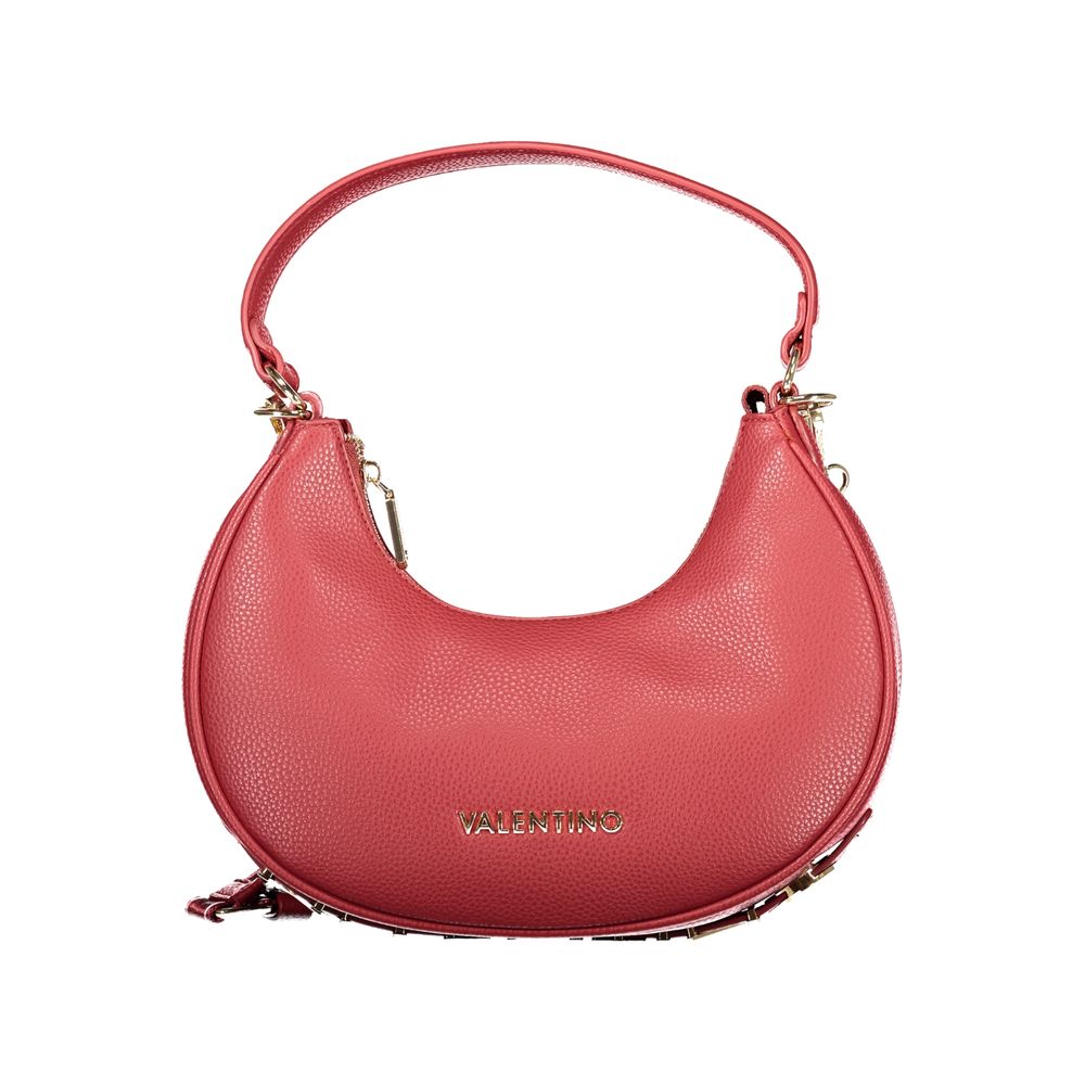 Mario Valentino Rosso Leather-Finish Shoulder Bag with Gold Accents