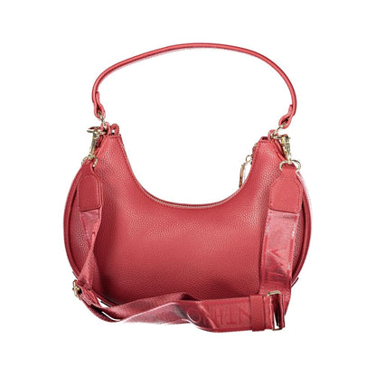 Mario Valentino Rosso Leather-Finish Shoulder Bag with Gold Accents
