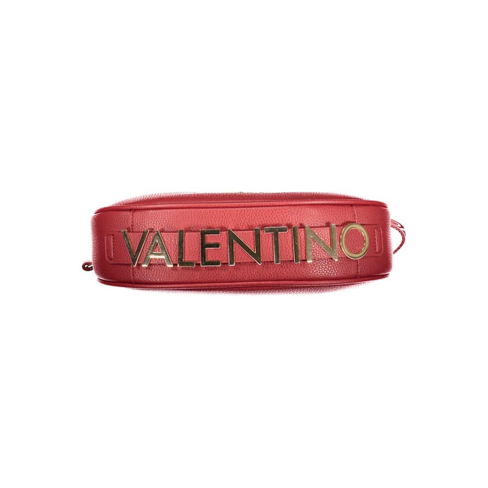 Mario Valentino Rosso Leather-Finish Shoulder Bag with Gold Accents