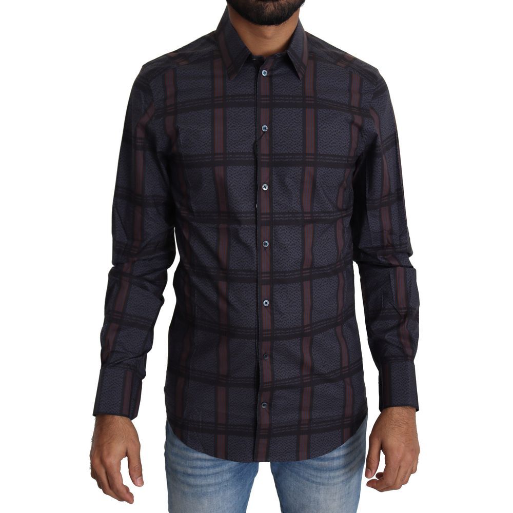 Dolce & Gabbana Slim Fit Navy Blue Plaid Shirt